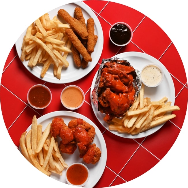 Complementos del menú: papas, boneless y alitas
